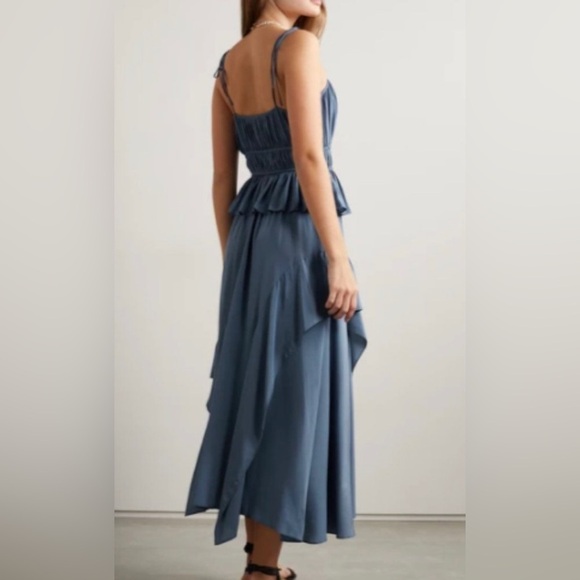 ULLA JOHNSON Livinia ruffled gathered silk midi dress in Indigo Blue 0 NWT 765$ - Picture 6 of 10
